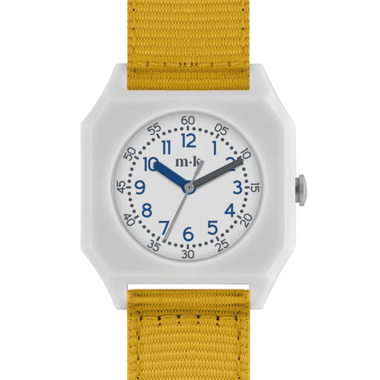 Mini Kyomo Honey color watch showcasing its elegant design from a 45-degree angle, highlighting playful details and charm.
