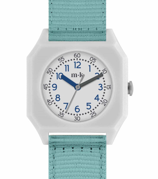 Mini Kyomo Arctic color watch, front view; sleek design, vibrant straps, minimalist face showcasing timeless elegance.