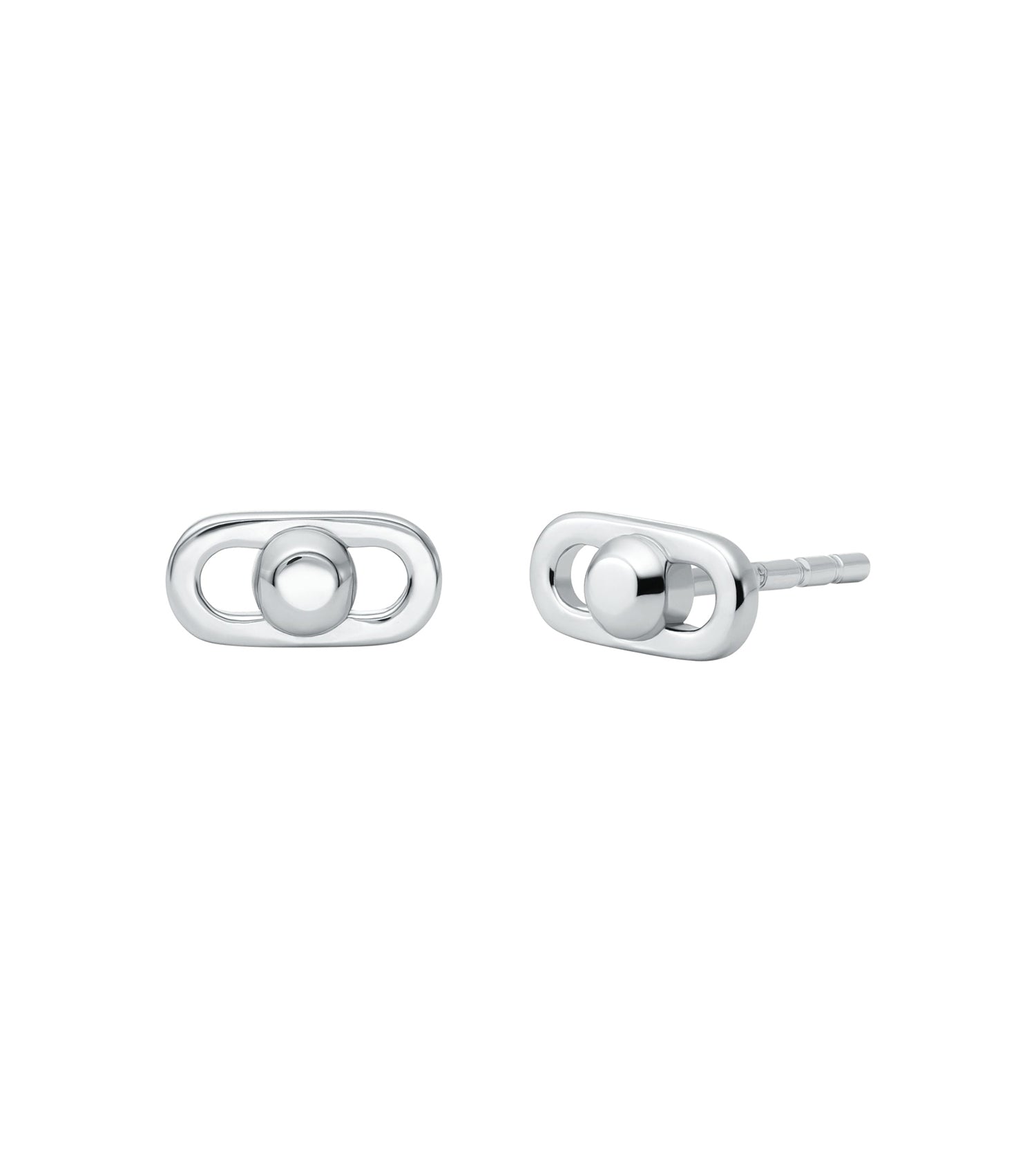Silver Michael Kors earring up-close, angled slightly left, showcasing elegant curves and polished finish, perfect for luxurious accessorizing.