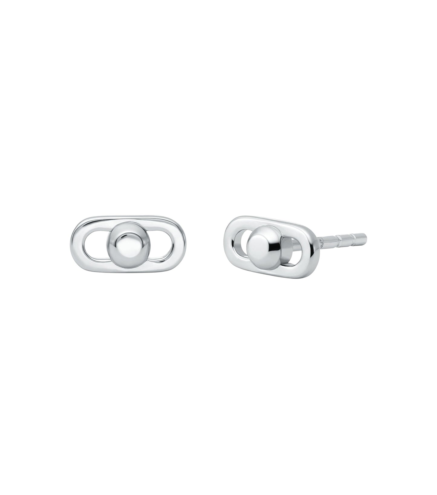 Silver Michael Kors earring up-close, angled slightly left, showcasing elegant curves and polished finish, perfect for luxurious accessorizing.