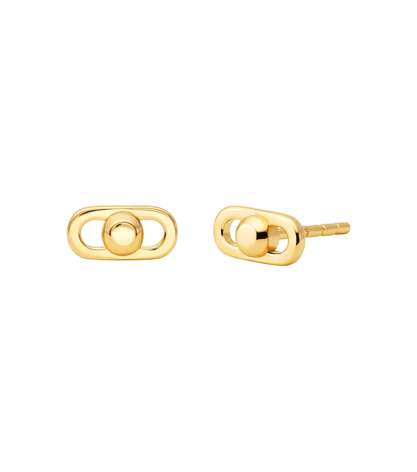 Elegant gold Michael Kors earring at a right angle, highlighting its intricate design and sophisticated charm against a neutral background.