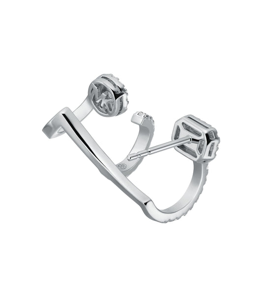 Silver Michael Kors earrings with sparkling cubic zirconia, front view showcasing elegant design and premium craftsmanship.