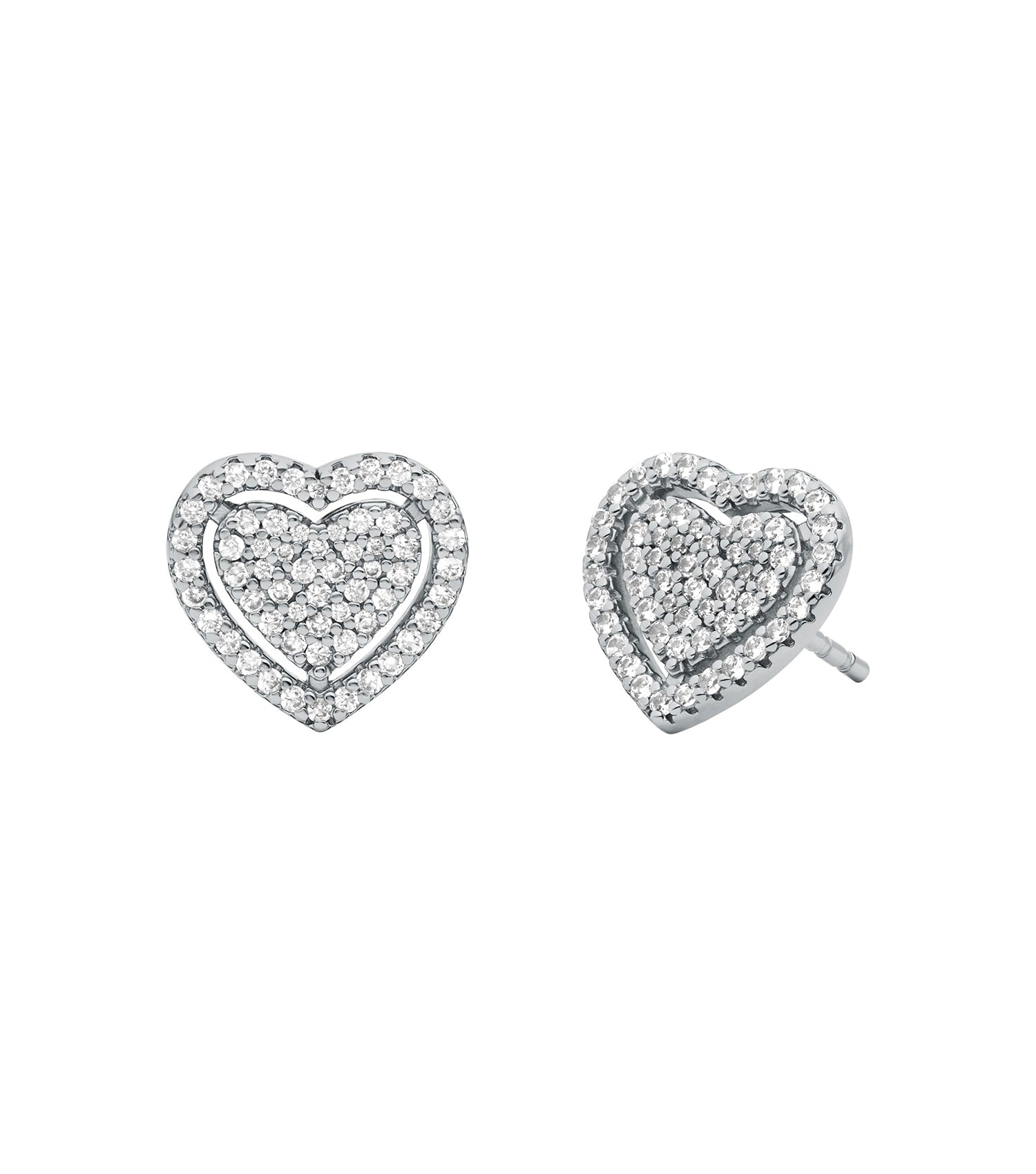 Silver Michael Kors earring with sparkling stones, front view showcasing intricate design, reflecting elegance and luxury.