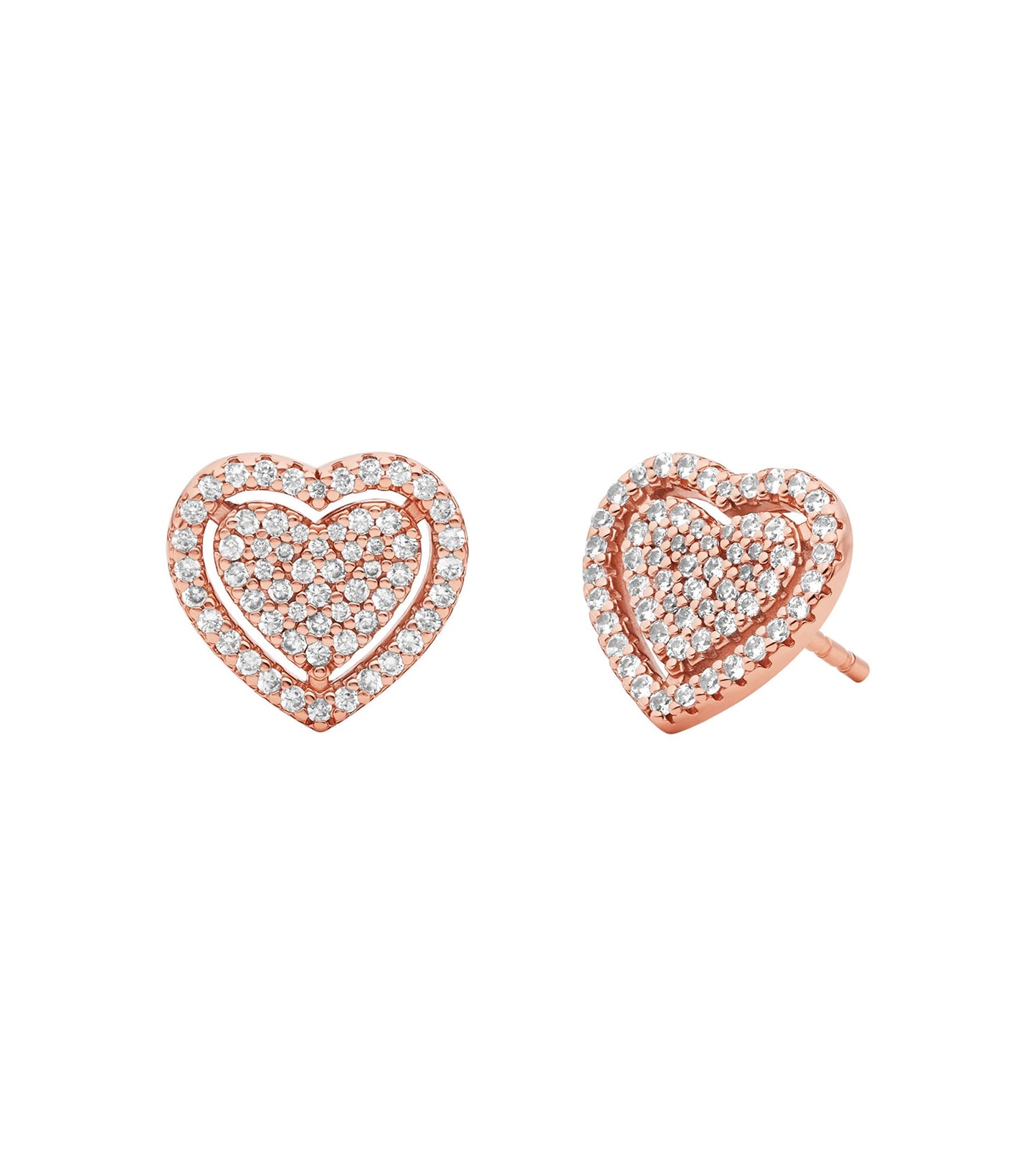 Gold Michael Kors earring with clear pendant, highlighting luxurious design, displayed at an elegant front angle.