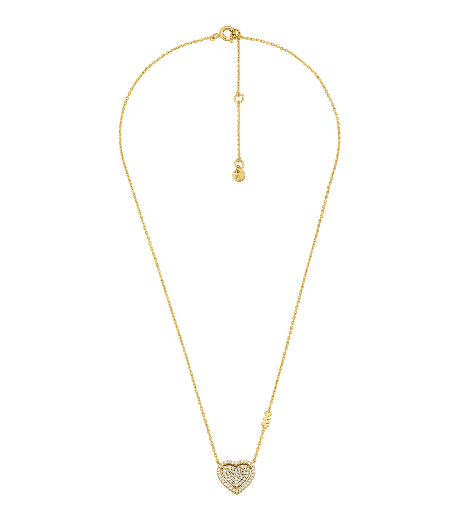 Michael Kors gold necklace, elegantly designed, displayed front-facing with sparkling stones, captures luxury and sophistication.