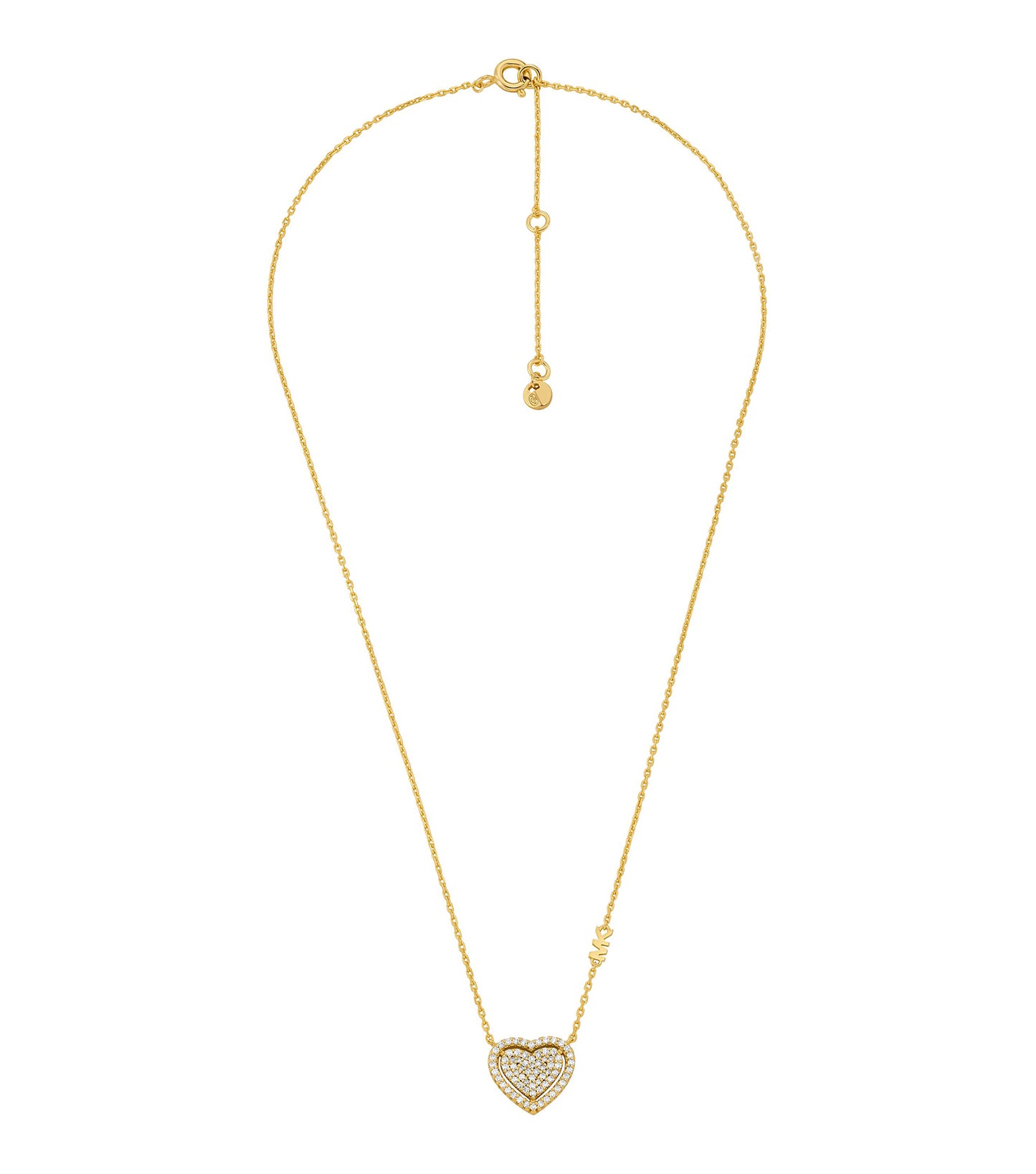 Michael Kors gold necklace, elegantly designed, displayed front-facing with sparkling stones, captures luxury and sophistication.