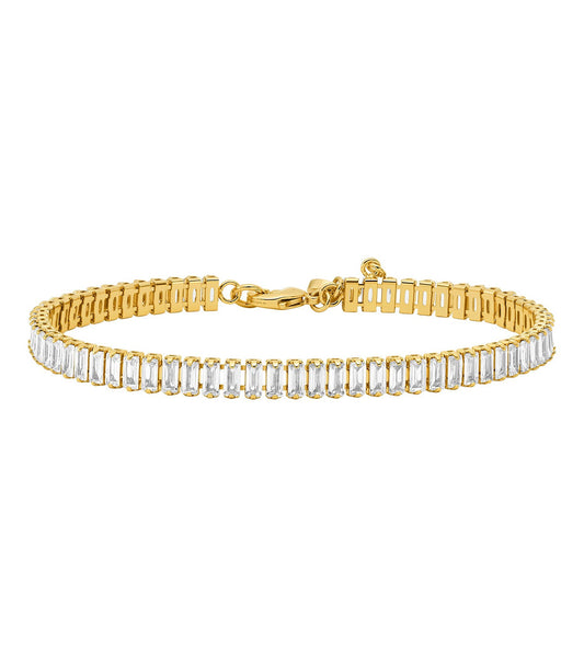 Gold-colored Michael Kors bracelet at an angled front view, showcasing its elegant design and shimmering details for a luxurious look.