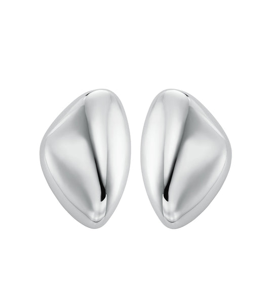 Silver Michael Kors earring in a heart shape, front angle view, showcasing its elegance and sophisticated design.
