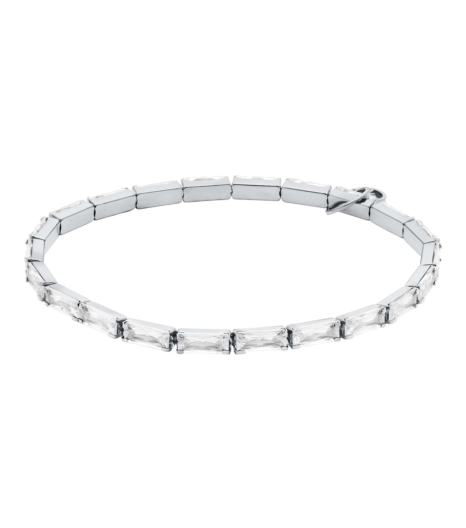 Women Baguette Stretch Tennis Bracelet Silver Stainless Steel