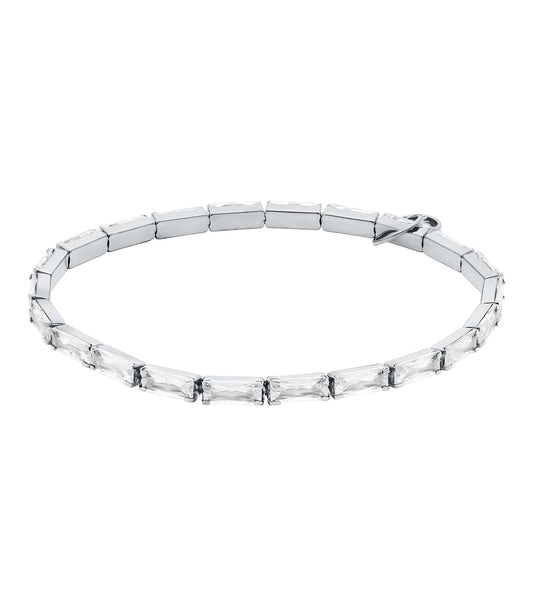 Women Baguette Stretch Tennis Bracelet Silver Stainless Steel