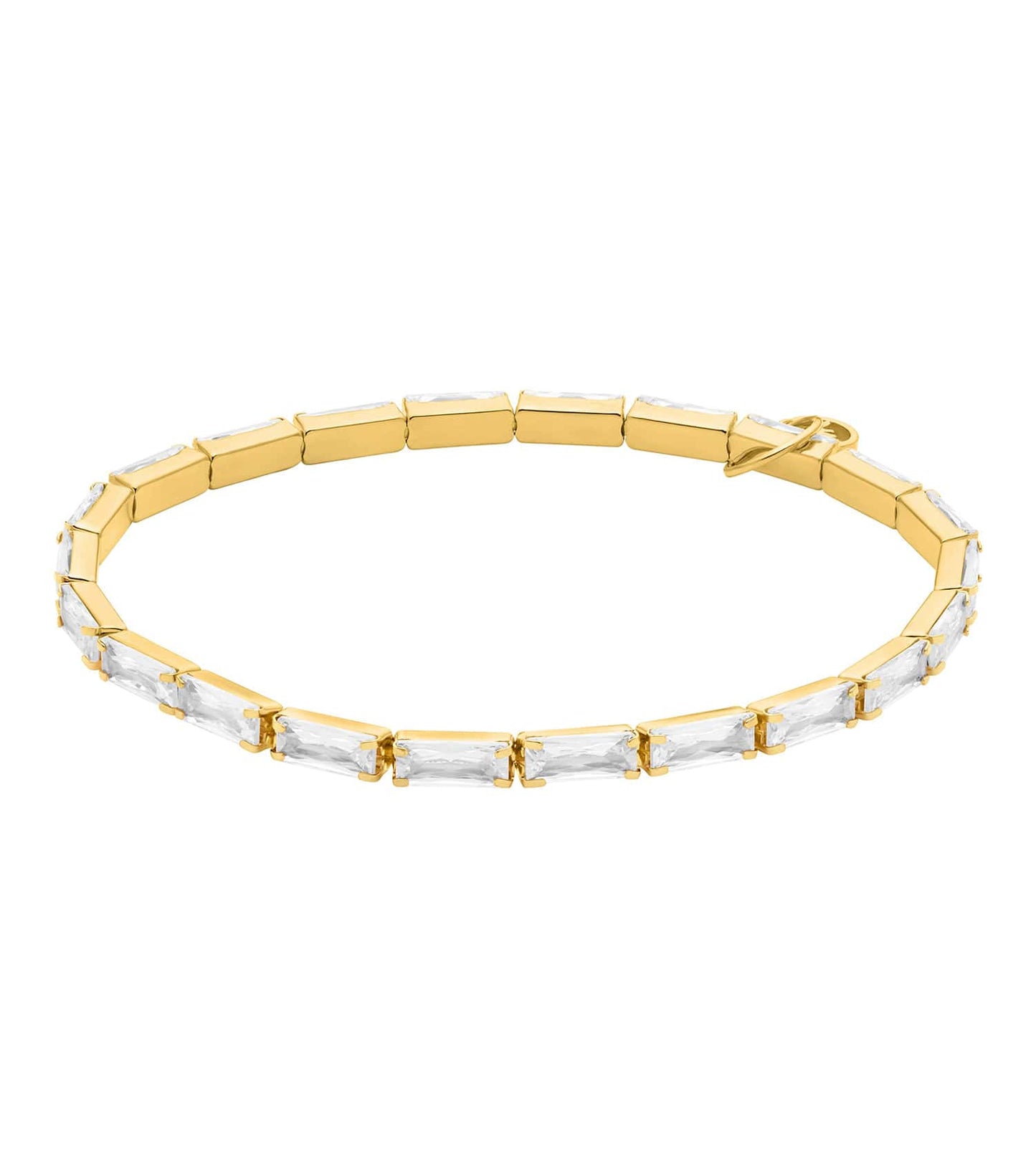 Women Baguette Stretch Tennis Bracelet Gold Stainless Steel