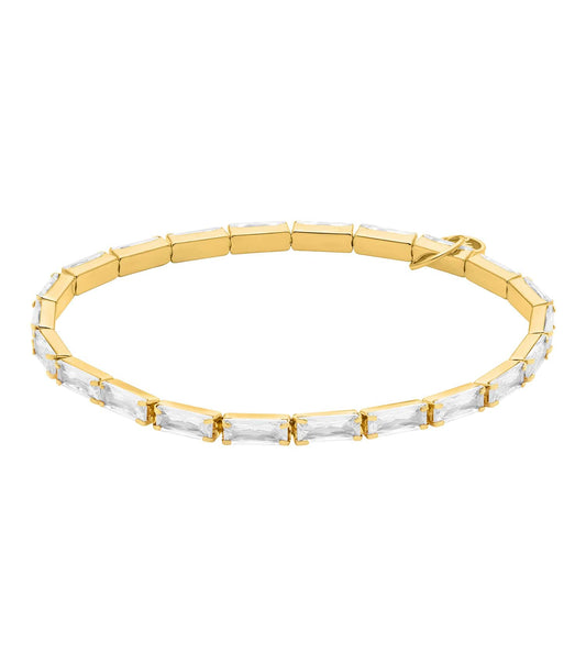 Women Baguette Stretch Tennis Bracelet Gold Stainless Steel