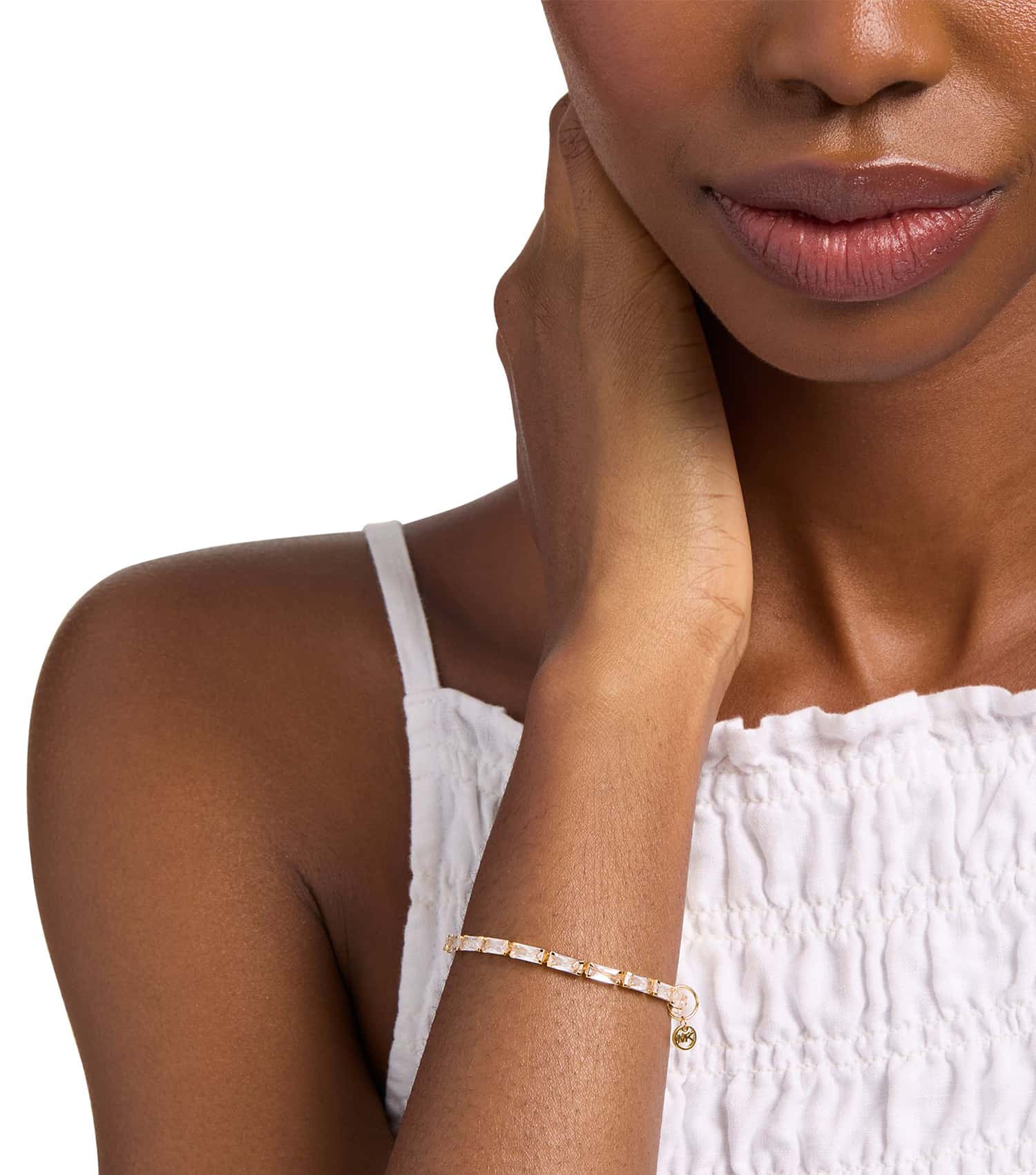 Women Baguette Stretch Tennis Bracelet Gold Stainless Steel