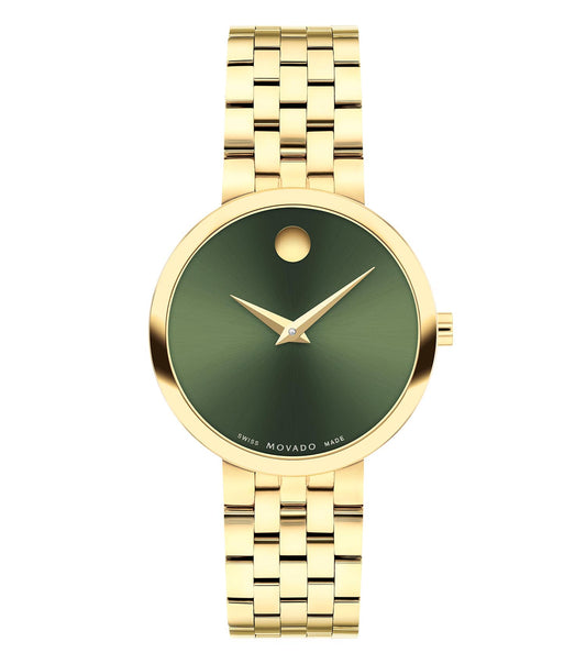 Movado black watch featuring a sleek design with a bold black dial; presented at a slight angle to display its elegant craftsmanship.