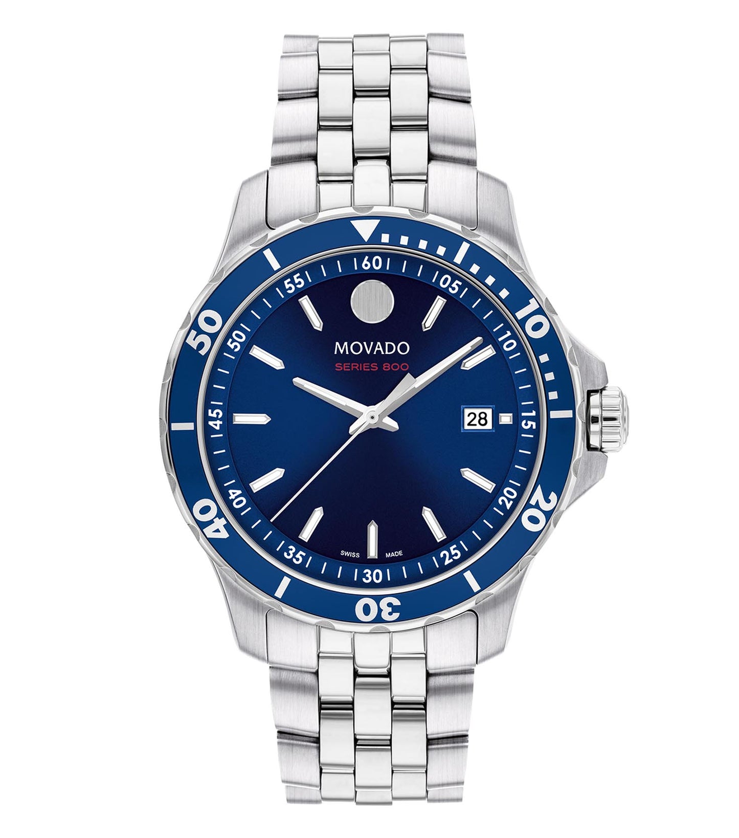 Elegant black Movado watch with a sleek round face, showcasing its luxurious design from a captivating top-front angle.