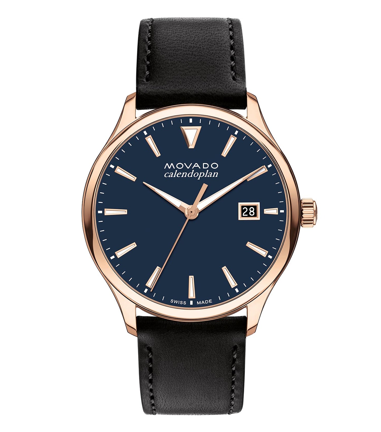 Movado black watch, side-angle view, showcasing elegant design and sleek black dial, ideal for watch enthusiasts seeking style.