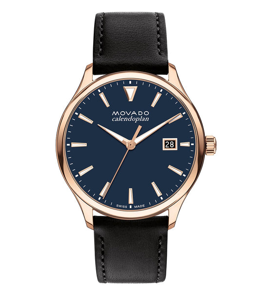 Movado black watch, side-angle view, showcasing elegant design and sleek black dial, ideal for watch enthusiasts seeking style.