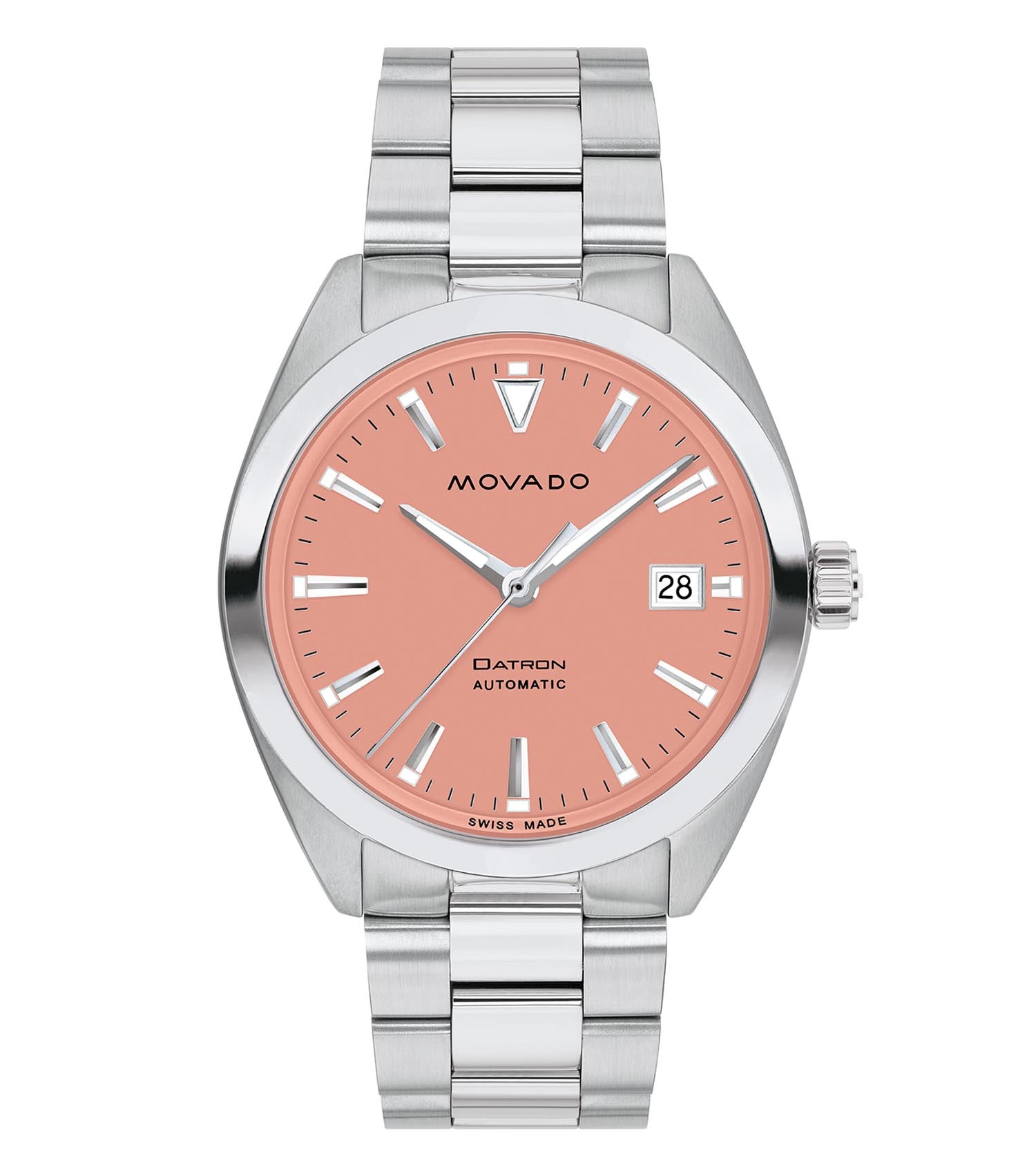  Elegant Movado watch with sleek black design, showcasing a round face and side angle view, perfect for men seeking luxury.