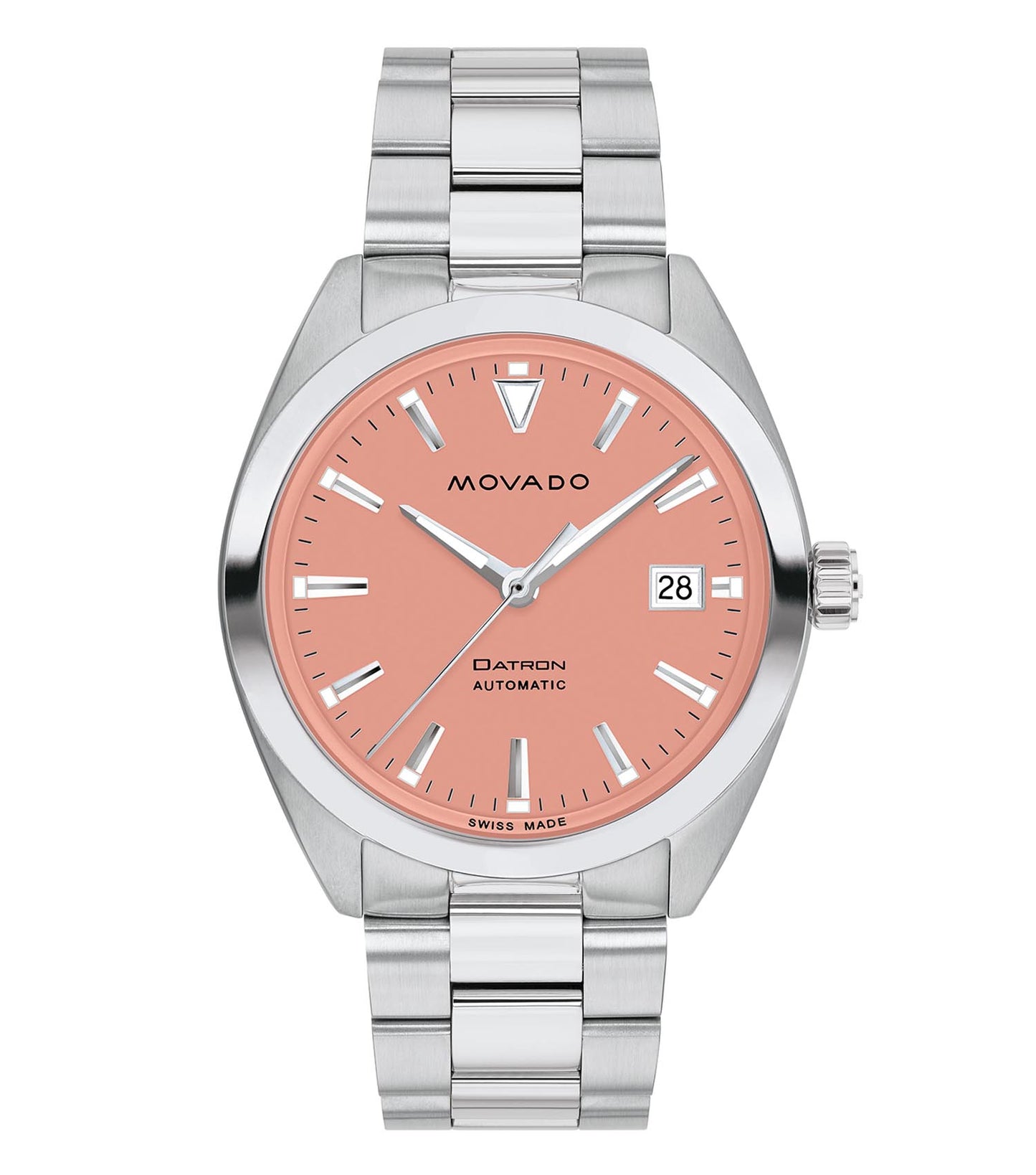  Elegant Movado watch with sleek black design, showcasing a round face and side angle view, perfect for men seeking luxury.