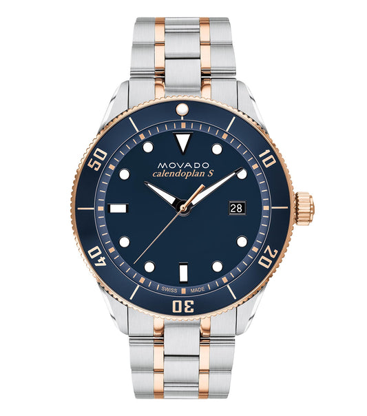 Movado watch in a striking black hue, showcasing a sleek design with a frontal view that highlights its elegance and craftsmanship.