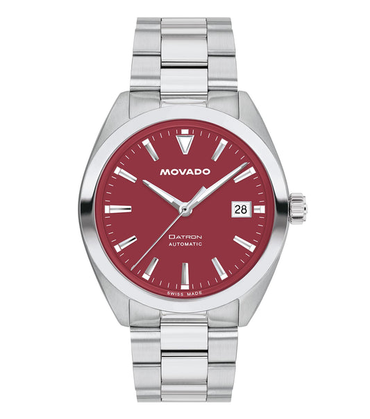  Movado black watch with sleek design, captured in a side angle, showcasing elegant simplicity and premium craftsmanship.