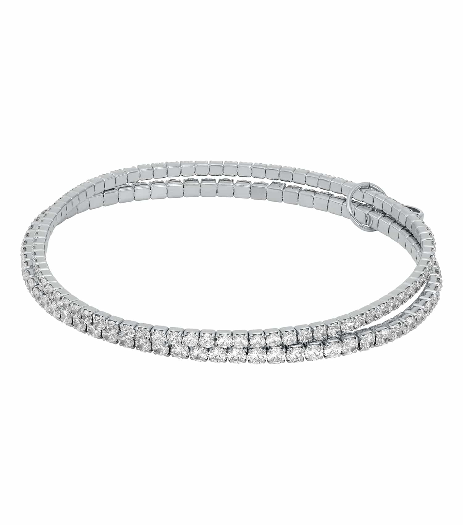 Michael Kors silver bracelet, front view, featuring a sleek design with shimmering stones, exemplifying sophisticated elegance.