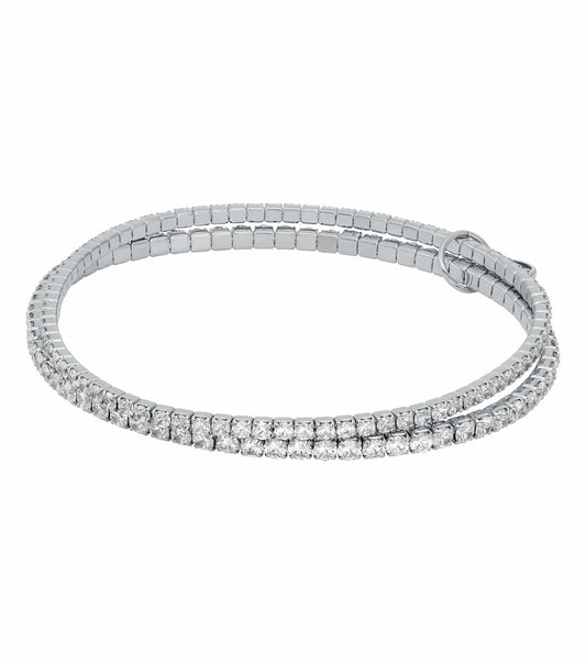 Michael Kors silver bracelet, front view, featuring a sleek design with shimmering stones, exemplifying sophisticated elegance.