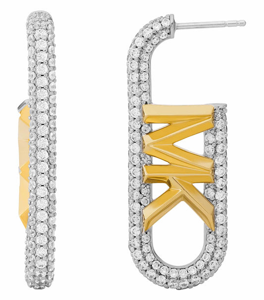 Michael Kors 2-Tone Brass Earrings: Front angle showcasing elegant design with chic, modern appeal and luxurious craftsmanship.