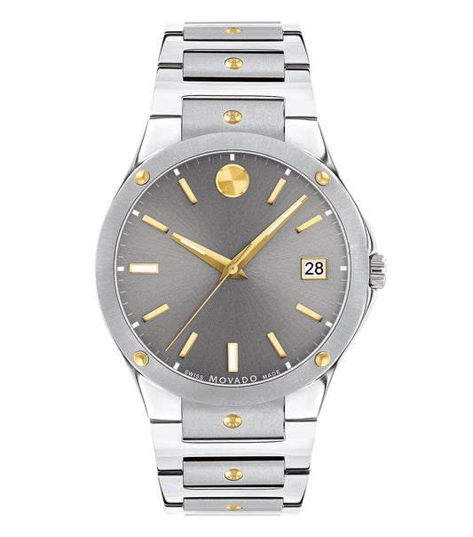 Movado watch in quartz color, close-up angle showcasing the sleek dial and elegant design, ideal for passionate watch enthusiasts.