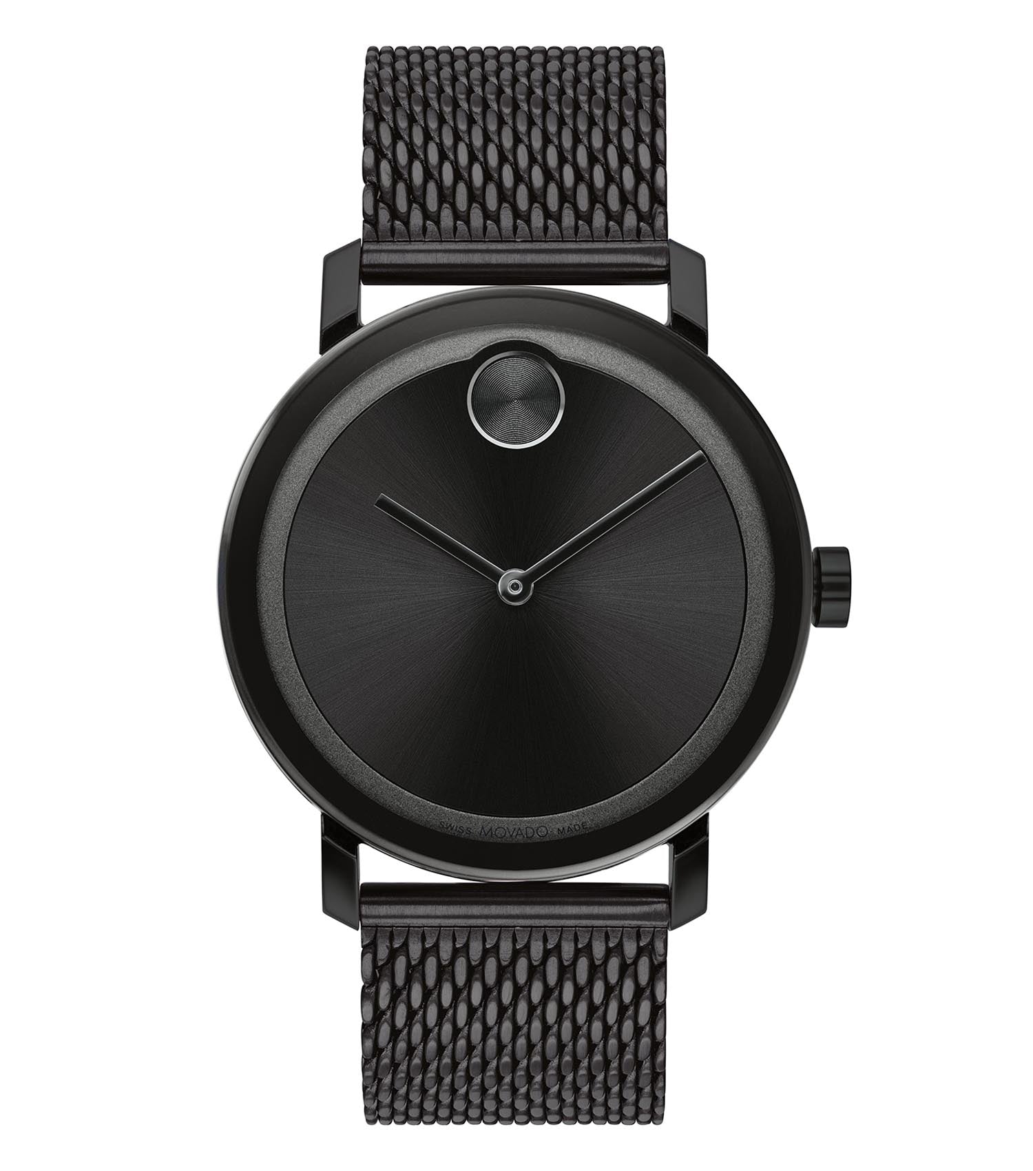 Movado watch in bold blue, showcasing its minimalist design at a 45-degree angle, highlighting elegance and modern style.