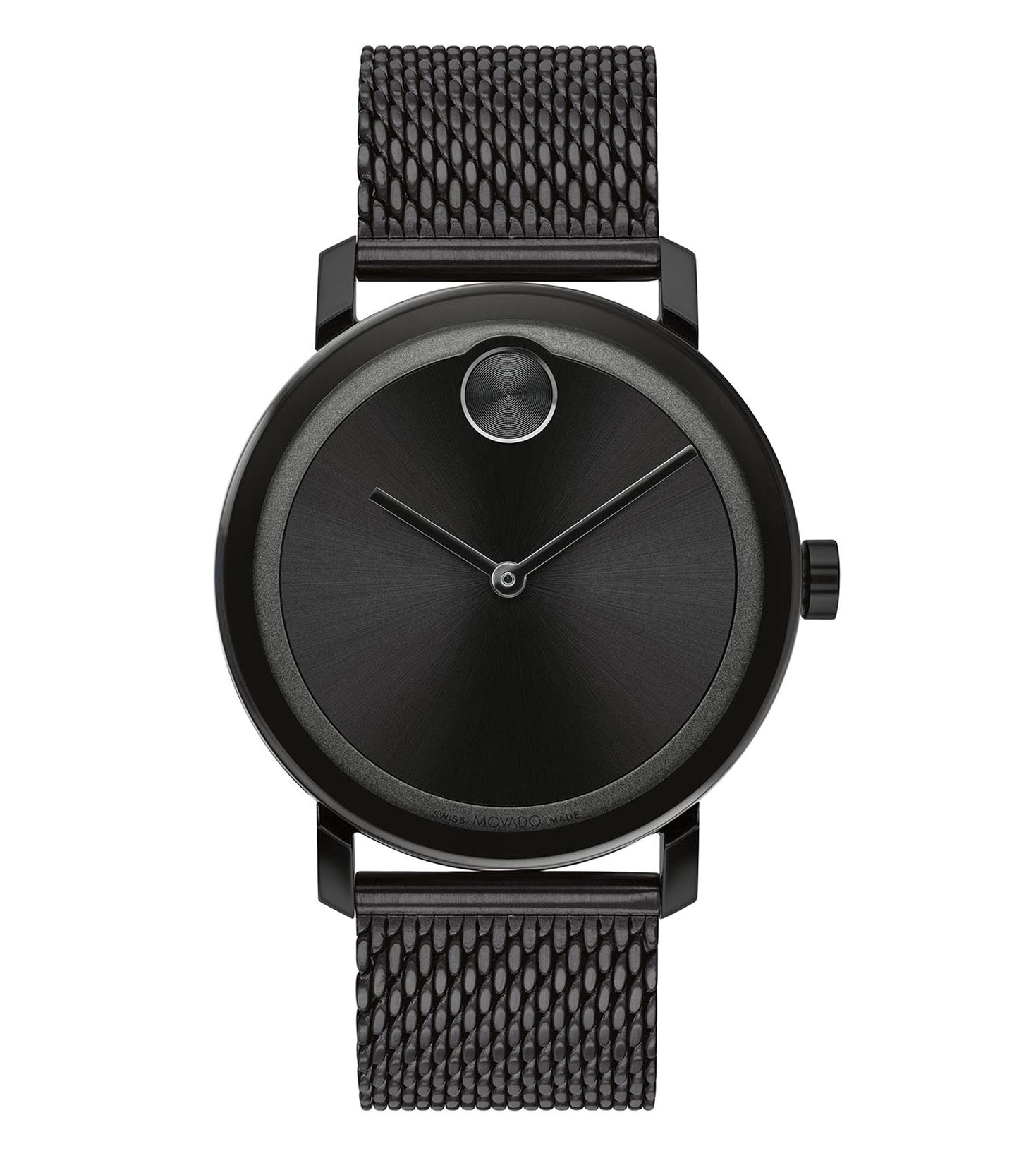 Movado watch in bold blue, showcasing its minimalist design at a 45-degree angle, highlighting elegance and modern style.