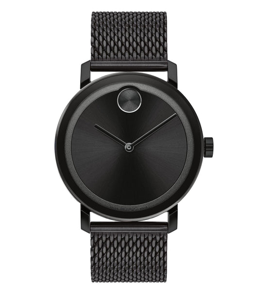Movado watch in bold blue, showcasing its minimalist design at a 45-degree angle, highlighting elegance and modern style.