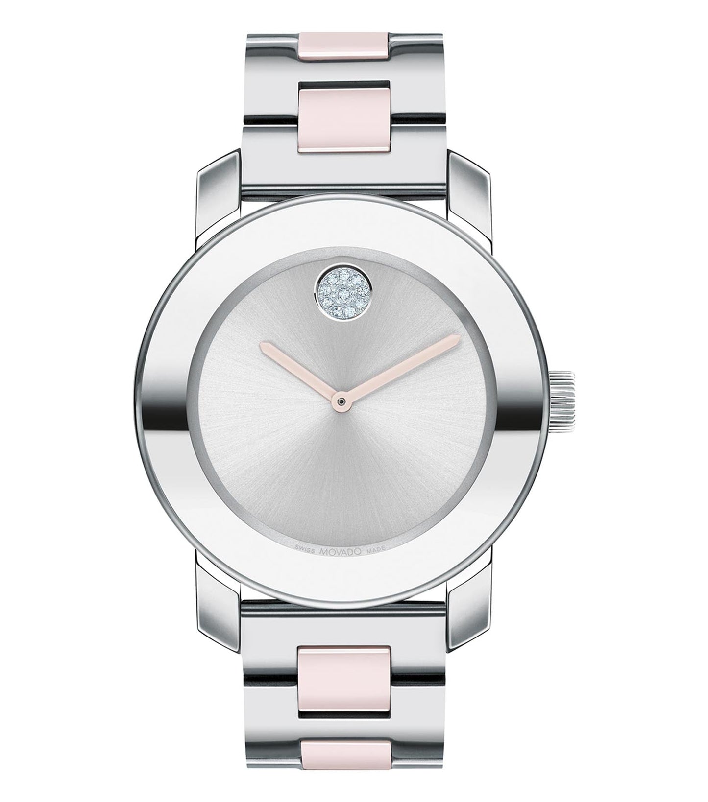 Movado ceramic watch in a glossy black tone, angled to reveal the sleek dial and elegant strap design, showcasing luxury timepiece craftsmanship.