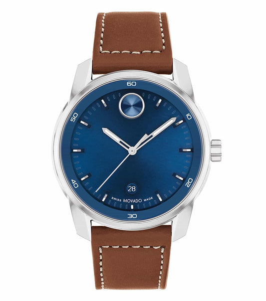 Movado watch in sleek black color, displaying a side angle, showcasing its minimalist design and luxury craftsmanship.