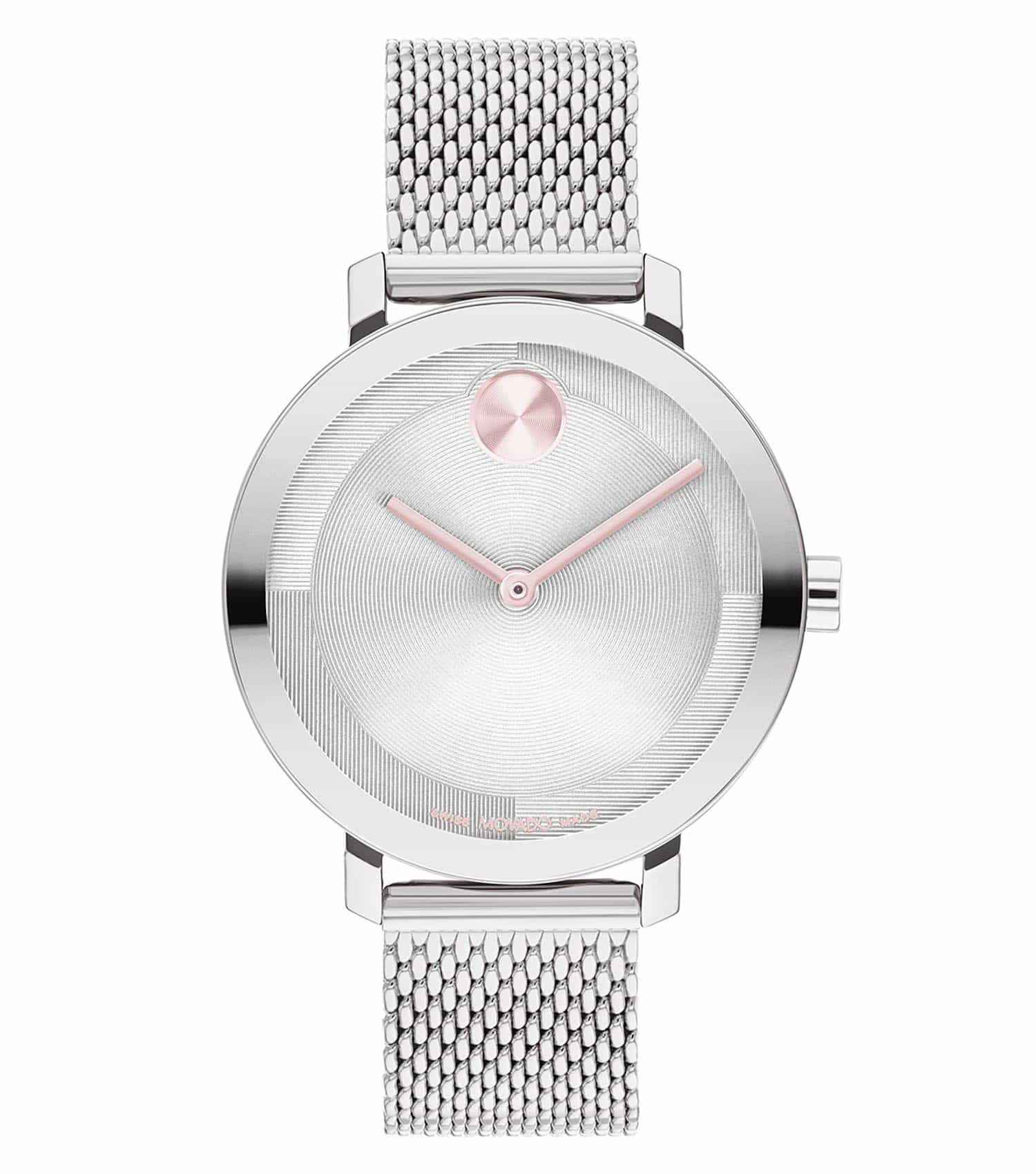 Movado Bold Evolution Quartz watch in vivid blue, side angle; sleek dial, minimalist design, showcasing modern elegance.