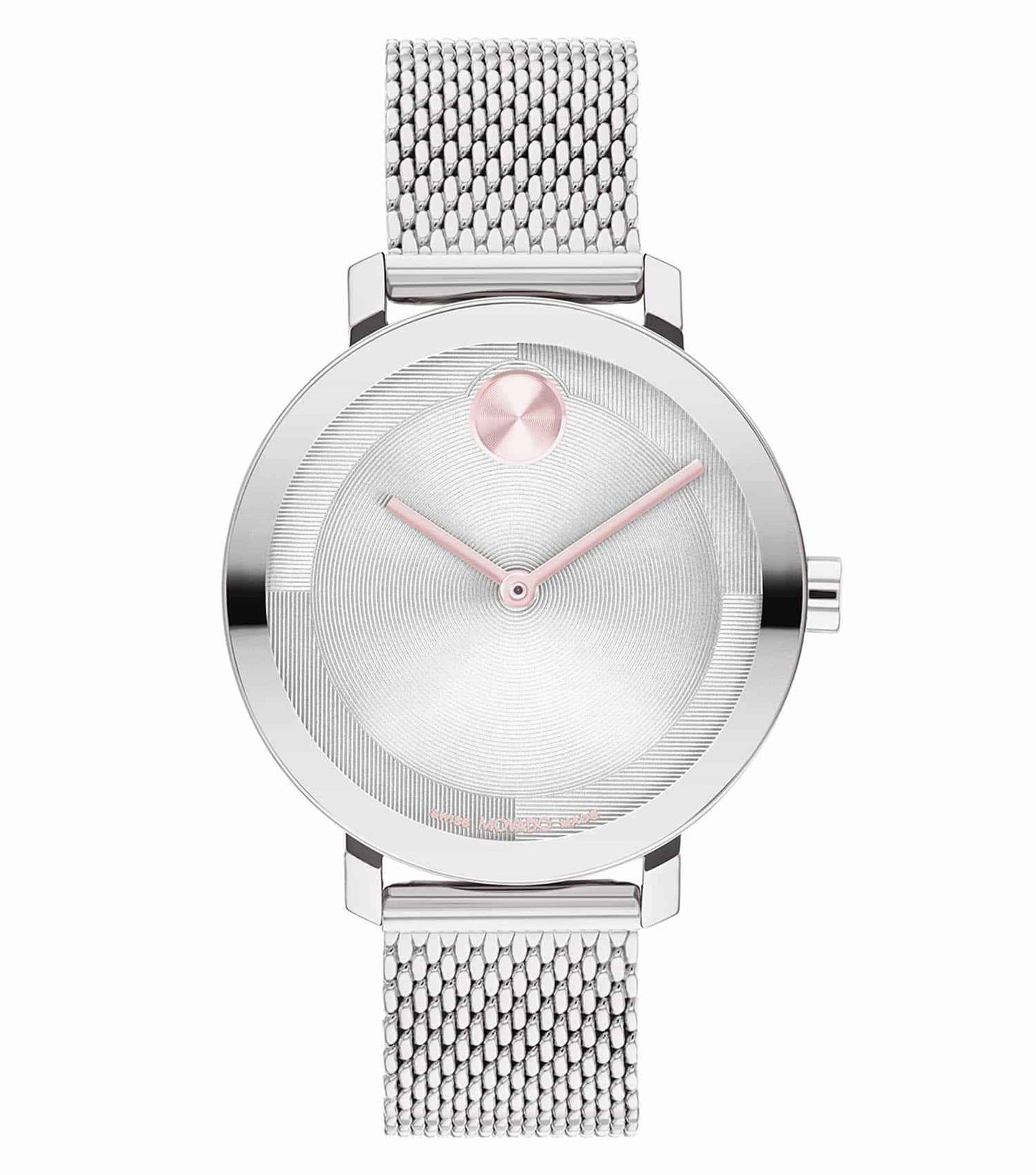 Movado Bold Evolution Quartz watch in vivid blue, side angle; sleek dial, minimalist design, showcasing modern elegance.