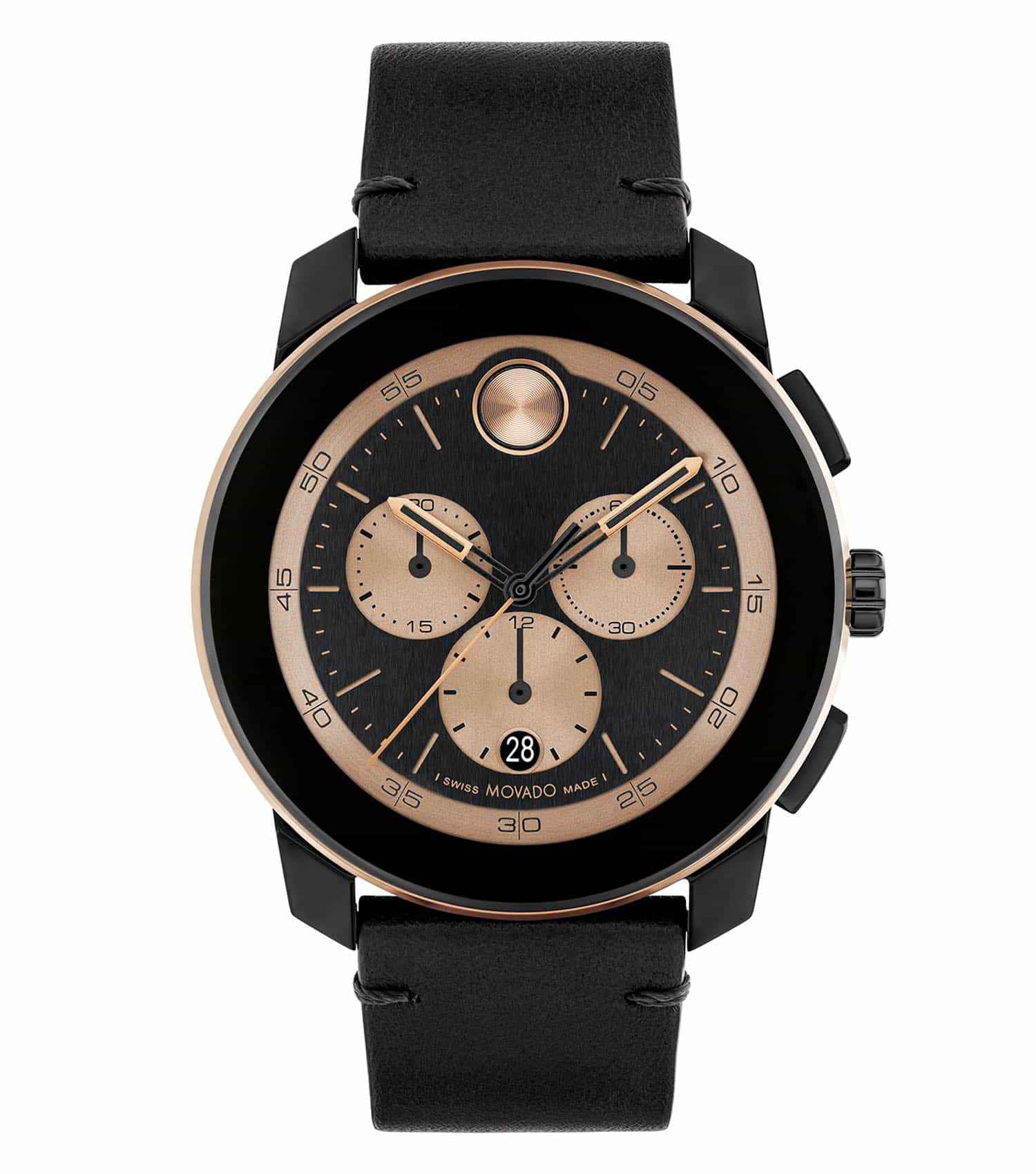 Movado watch in rich blue, frontal angle; clean dial with minimalist silver hands, ideal for effortless style and elegance.