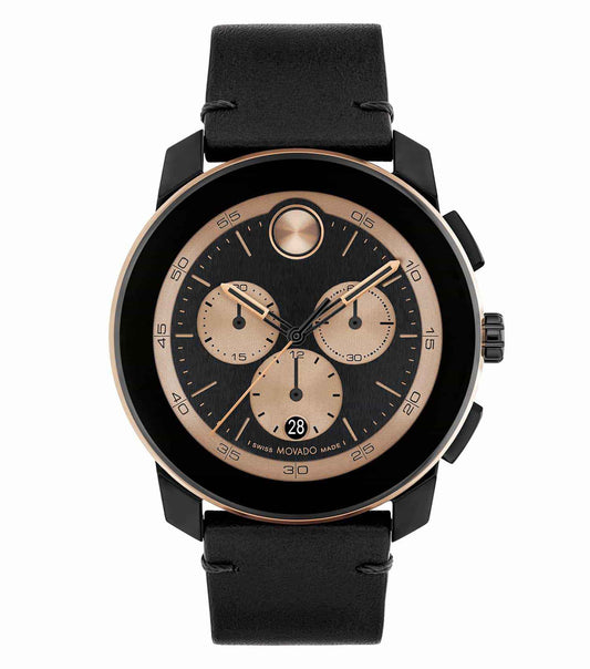 Movado watch in rich blue, frontal angle; clean dial with minimalist silver hands, ideal for effortless style and elegance.