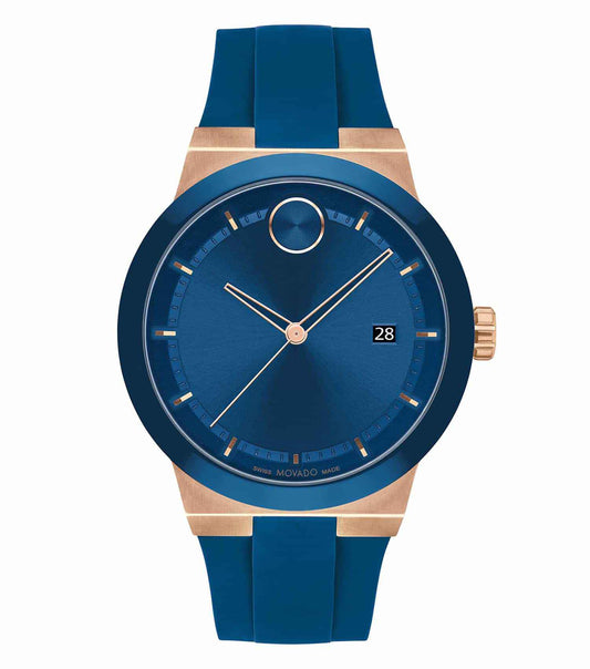Movado watch capturing elegance in sleek black, features minimalist design, showcased at a 42.3-degree angle for a stylish statement.