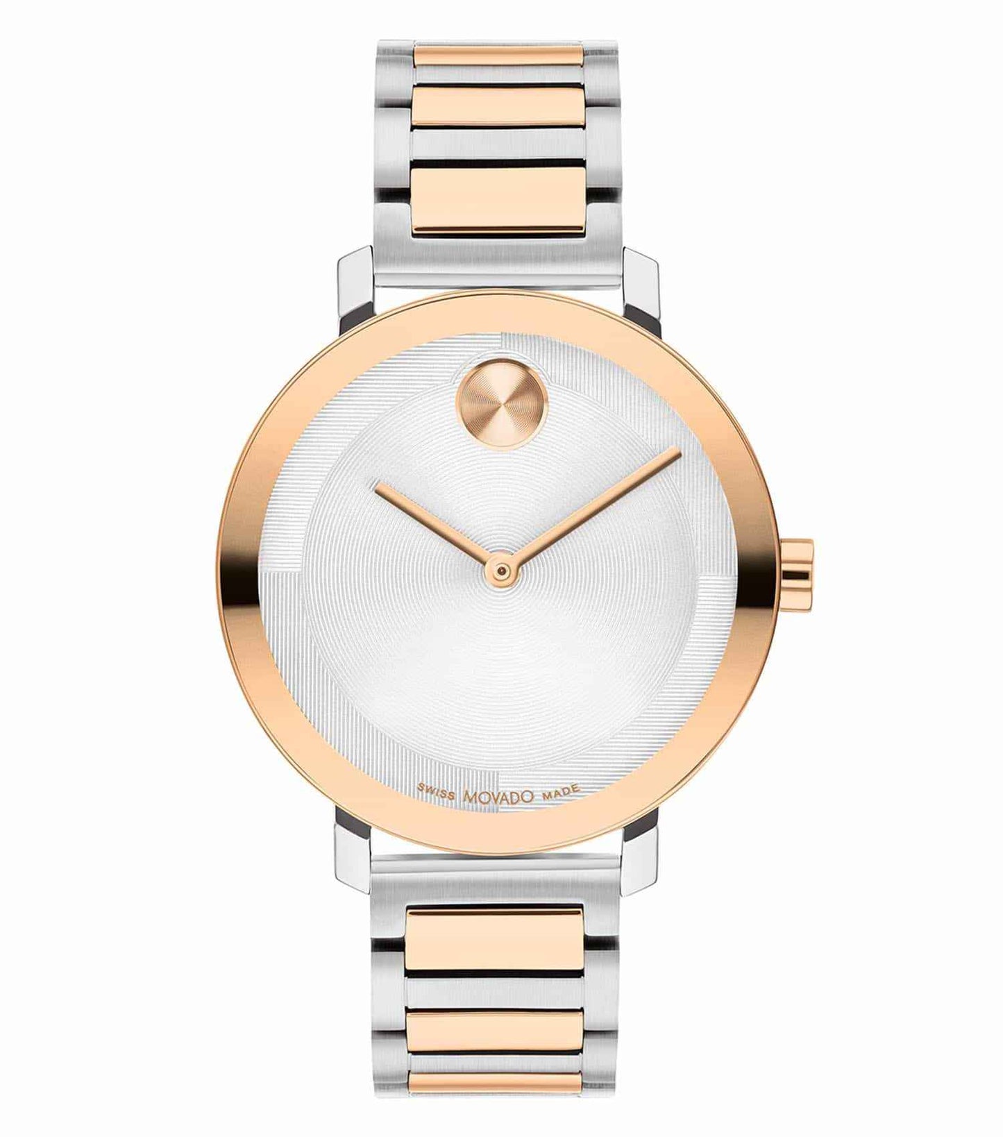 Bold and elegant Movado watch with vibrant blue dial and sleek silver band, angled slightly to showcase its luxurious design.