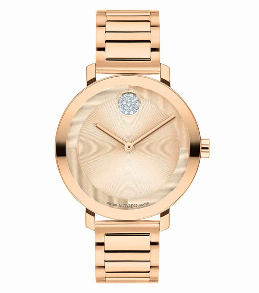 Movado watch with None color, showcasing a minimalist design, viewed at a sharp angle; ideal for watch enthusiasts.