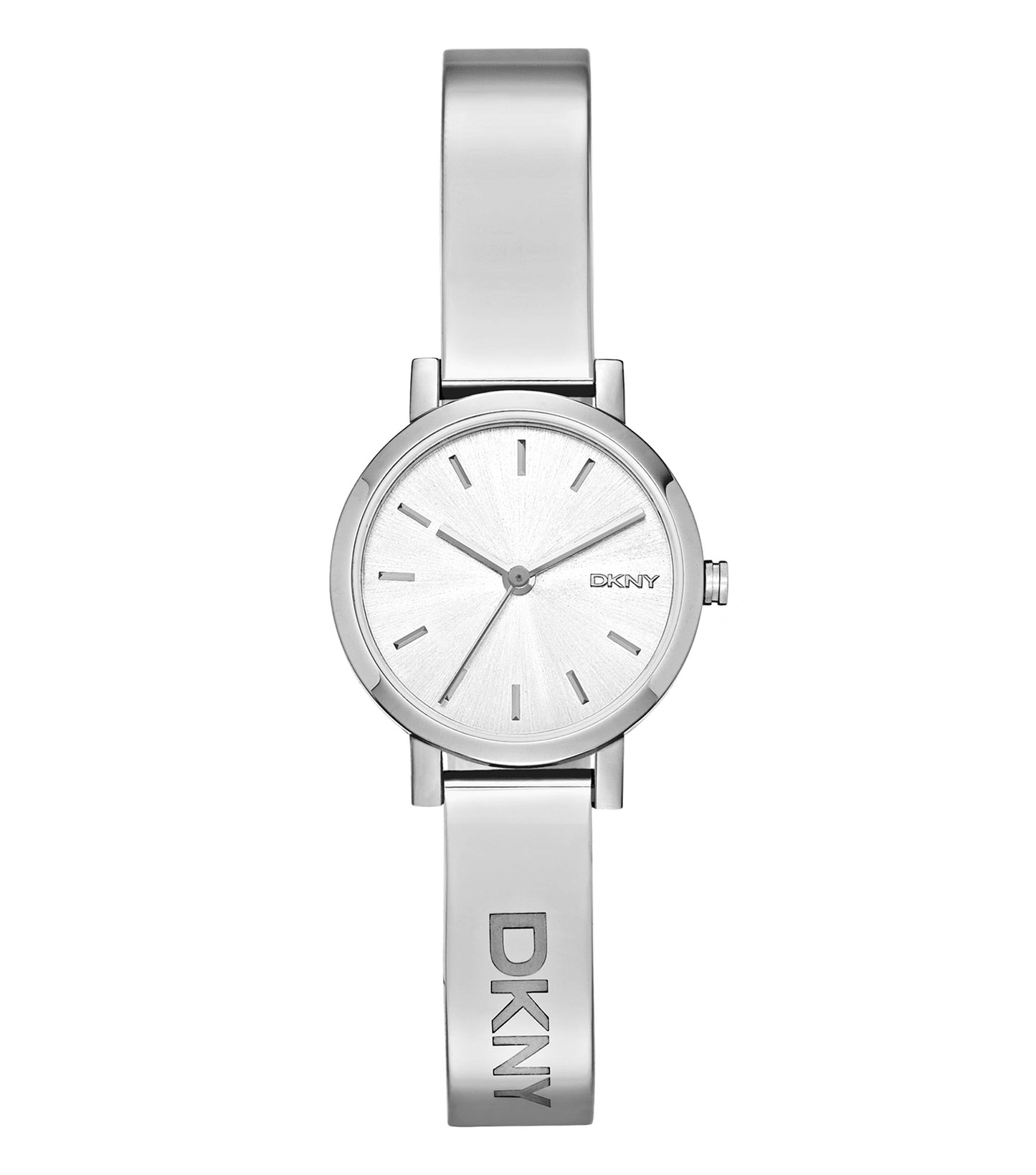 DKNY Quartz watch with a gold-tone finish, styled in an upward angle, showcases modern elegance and minimalist design.