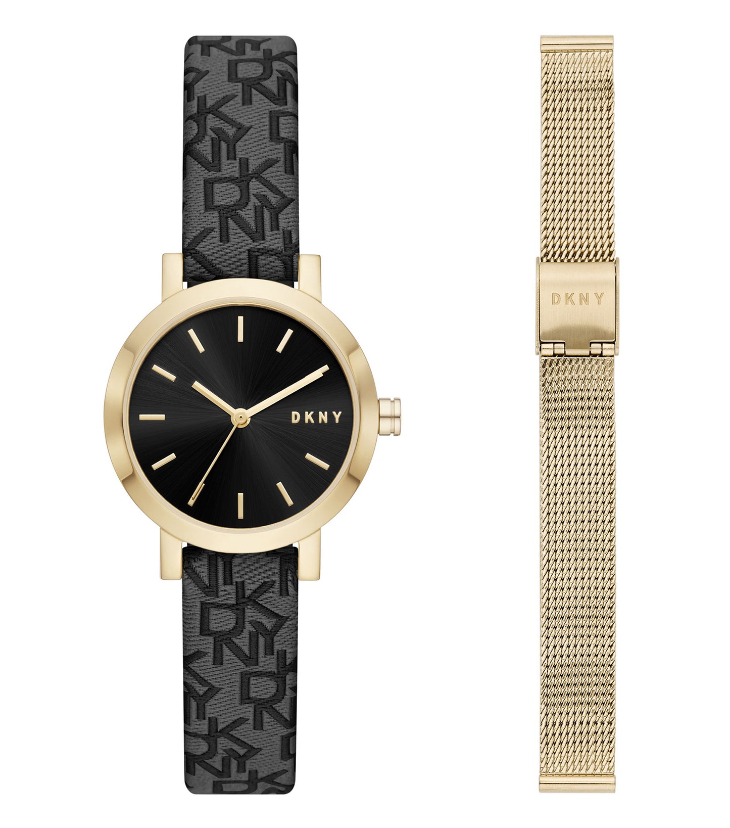 DKNY quartz watch in beige, showcasing an elegant round face with silver accents, displayed at a 45-degree angle for a refined view.