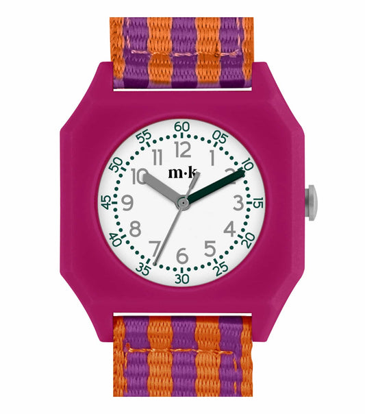 Mini Kyomo Papaya Quartz watch in vivid flatlay, featuring vibrant papaya color, passion for timepieces in every angle