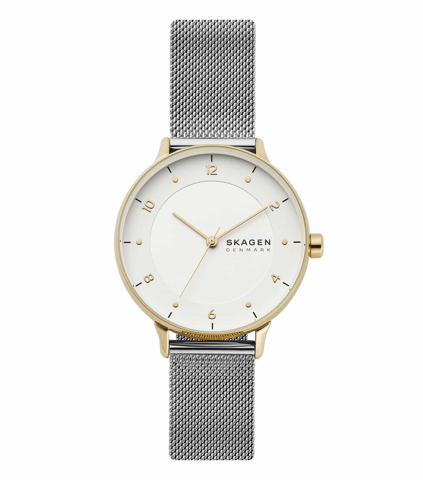 Skagen quartz watch featuring a minimalist design and soft brown leather strap, pictured at a 45-degree angle.