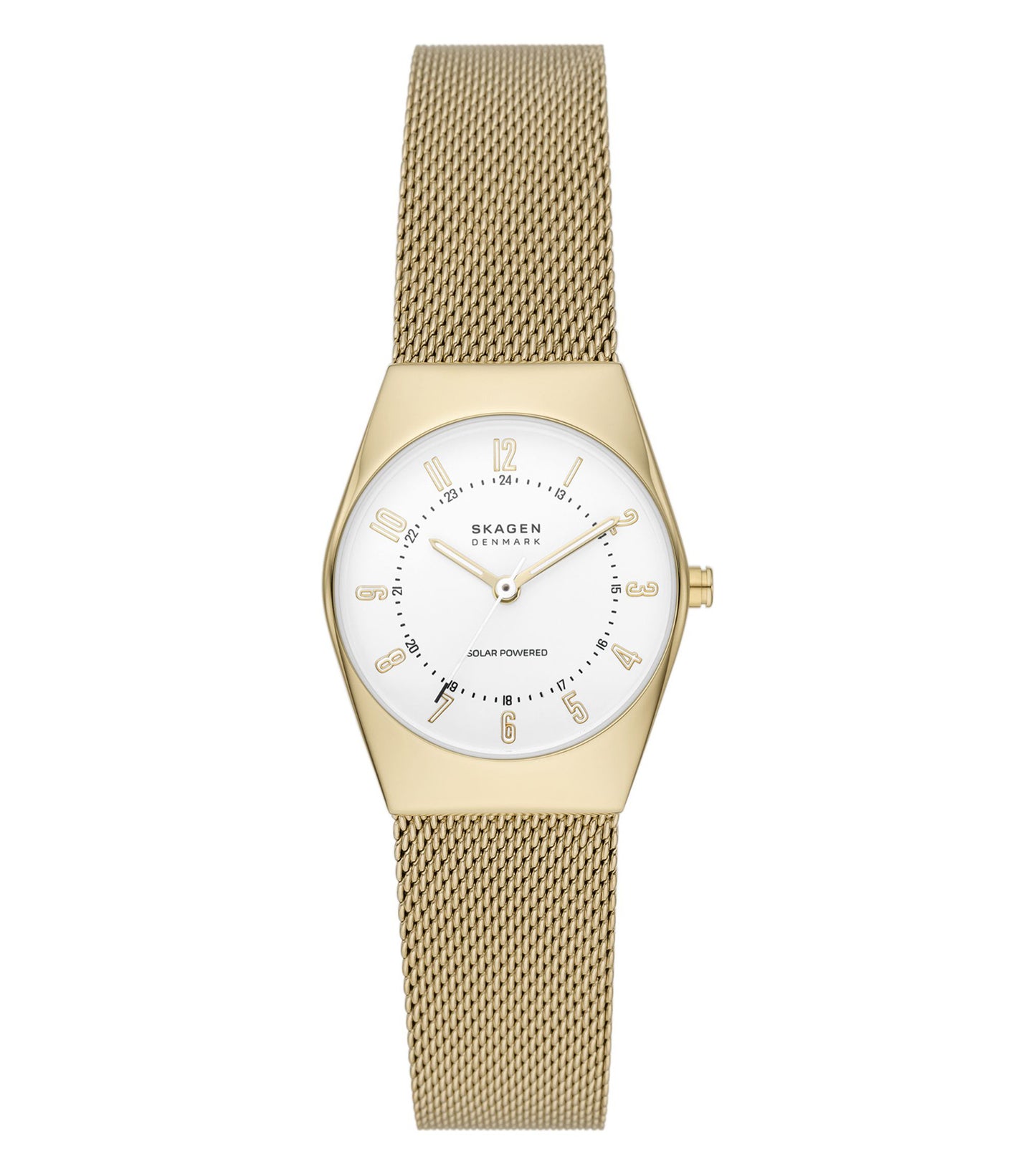 Skagen watch in silver color featured in a close-up front angle, showcasing its minimalist design and stylish leather strap.