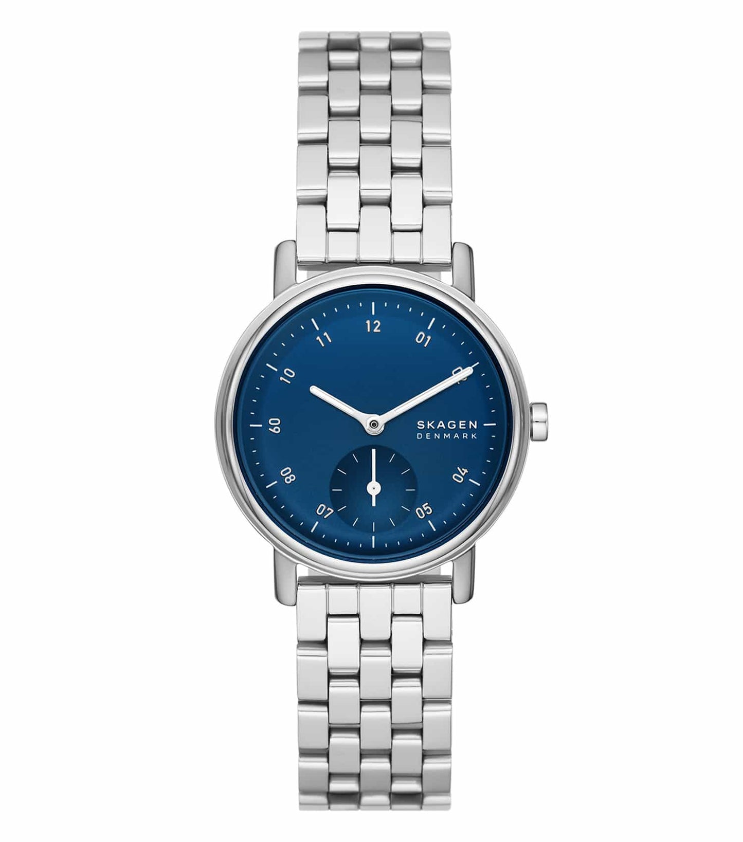 Elegant Skagen black watch showcasing timeless design at a side angle; ideal for watch enthusiasts and style aficionados.
