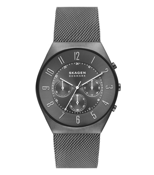 Elegant Skagen watch in green, showcasing a sleek face and minimalist design at a 42-degree angle, ideal for fashion enthusiasts.