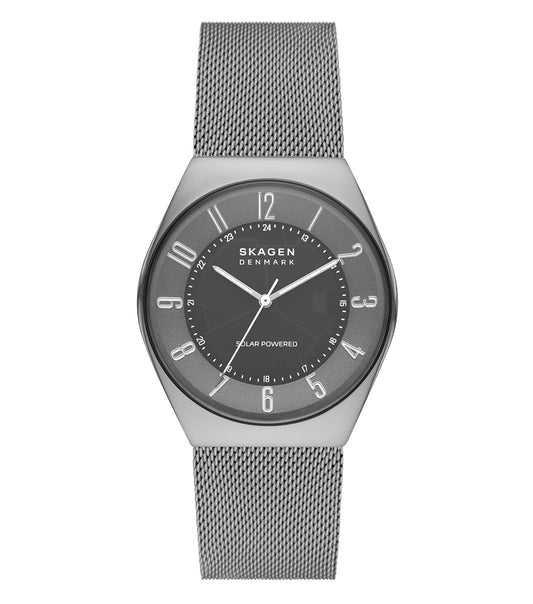Skagen watch in a neutral shade, side angle showcasing its sleek face and minimalist design, perfect for watch enthusiasts.