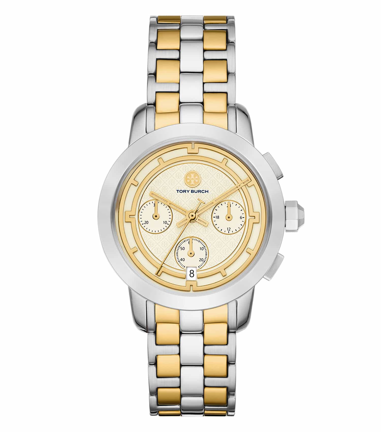 Tory Burch Quartz Watch - Elegant design with a single-color scheme, gold-tone detailing, angled front view showcasing precision craftsmanship.